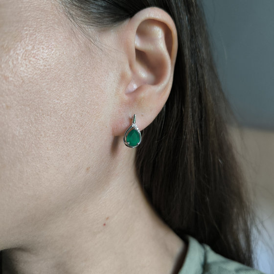 Серебряные серьги с агатом 2.235ct, фианитами