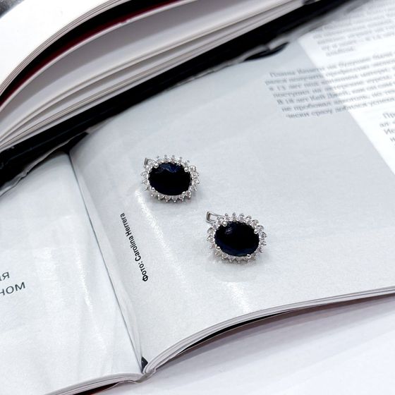 Серебряные серьги с сапфиром 7.199ct, фианитами