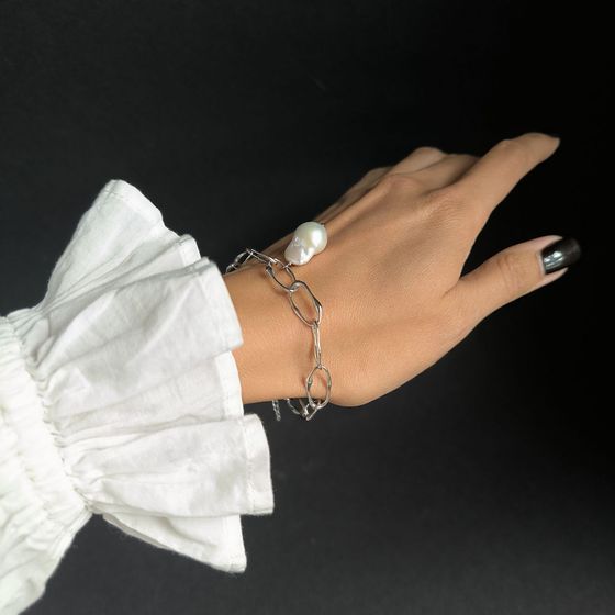 Серебряный браслет с жемчугом барочным