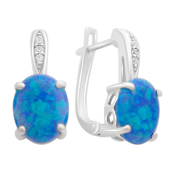 Серебряные серьги с опалом 2.59ct, фианитами