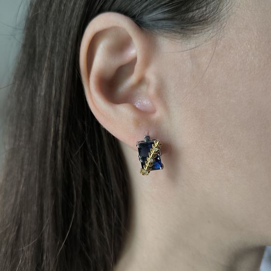 Серебряные серьги с сапфиром nano 4.37ct, фианитами