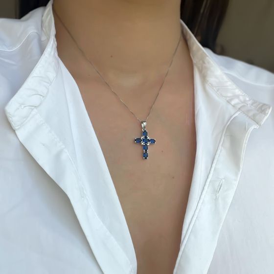 Серебряный крестик с сапфиром nano 1.9ct