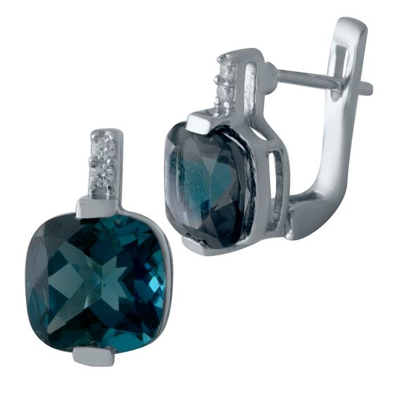 Серебряные серьги с топазом Лондон Блю 5.412ct