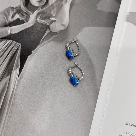 Серебряные серьги с опалом 2.59ct, фианитами