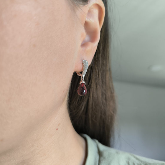 Серебряные серьги с гранатом nano 6.583ct, фианитами