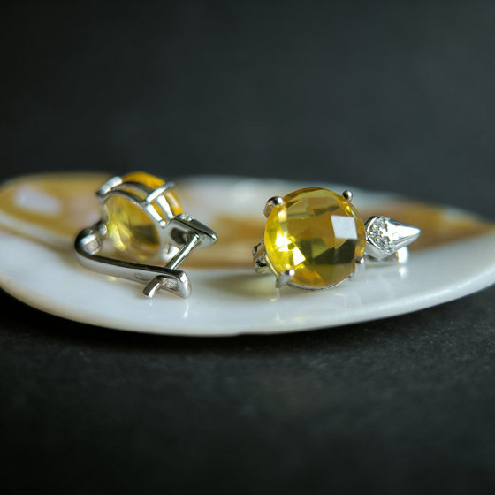 Серебряные серьги с цитрином nano 7.05ct, фианитами