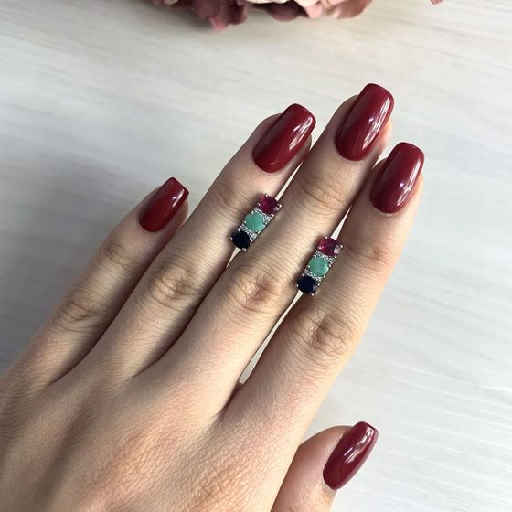 Серебряные серьги с изумрудом 2.006ct, рубином, сапфиром