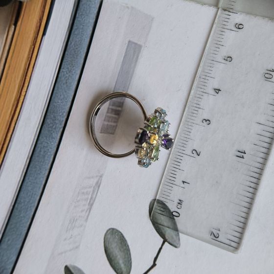 Серебряное кольцо с аметистом 4.128ct, цитрином, хризолітом, топазом
