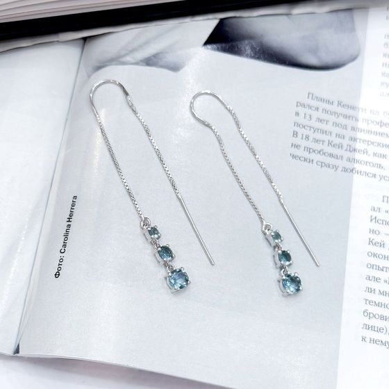 Серебряные серьги с топазом Лондон Блю 1.333ct
