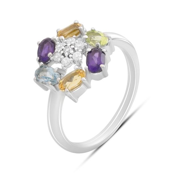 Серебряное кольцо с аметистом 1.577ct, цитрином, хризолітом, топазом