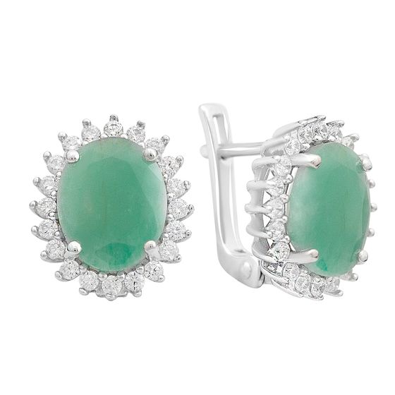 Серебряные серьги с изумрудом, фианитами