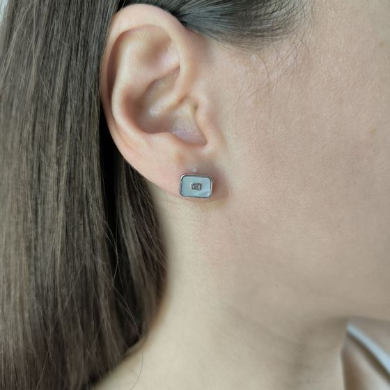 Серебряные серьги с перламутром, фианитами