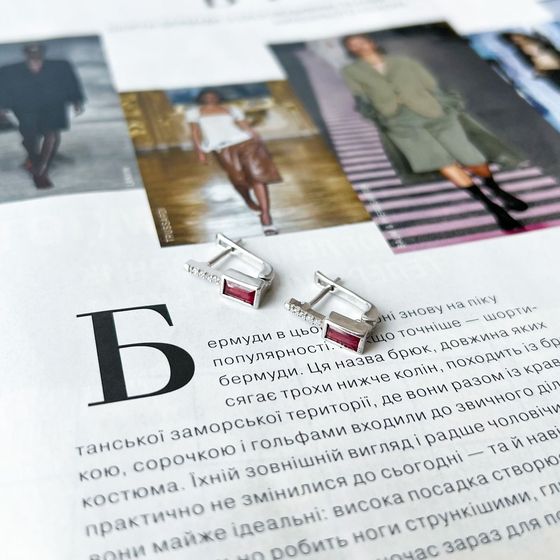 Серебряные серьги с рубином 1.145ct, фианитами