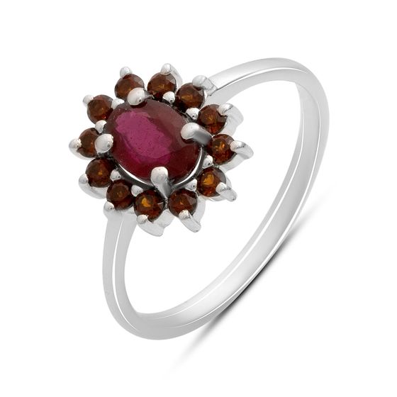 Серебряное кольцо с рубином 1.467ct, гранатом