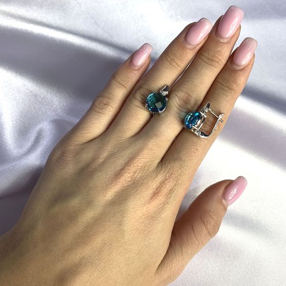Серебряные серьги с топазом Лондон Блю 5.91ct