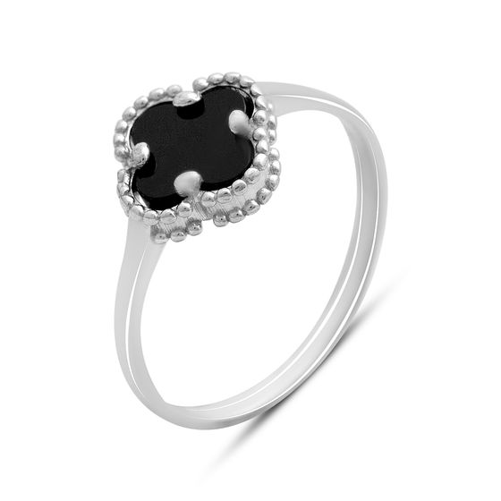 Серебряное кольцо с ониксом, фианитами