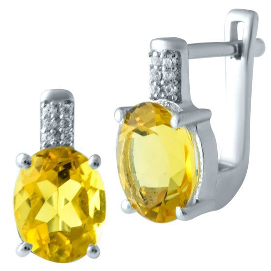 Серебряные серьги с цитрином nano 4.902ct, фианитами