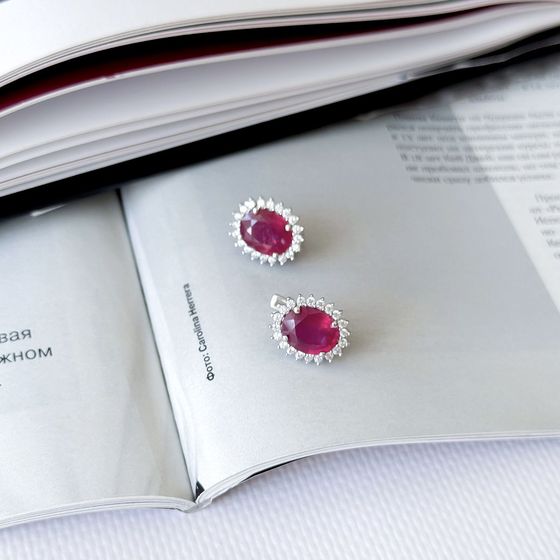 Серебряные серьги с рубином, фианитами