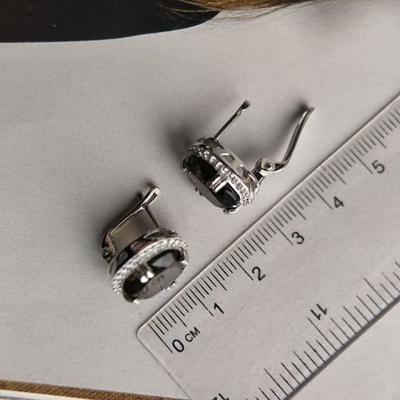Серебряные серьги с раухтопазом (дымчатым кварцем) 10.657ct, фианитами