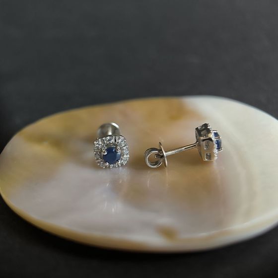 Серебряные серьги с сапфиром 0.985ct, фианитами