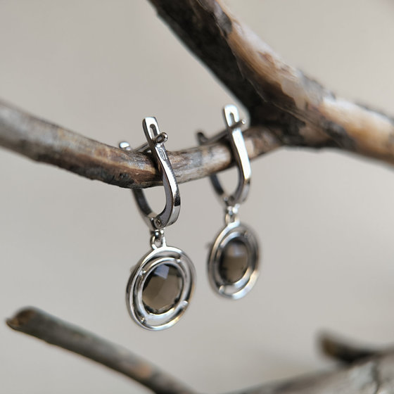 Серебряные серьги с раухтопазом (дымчатым кварцем) 6.525ct