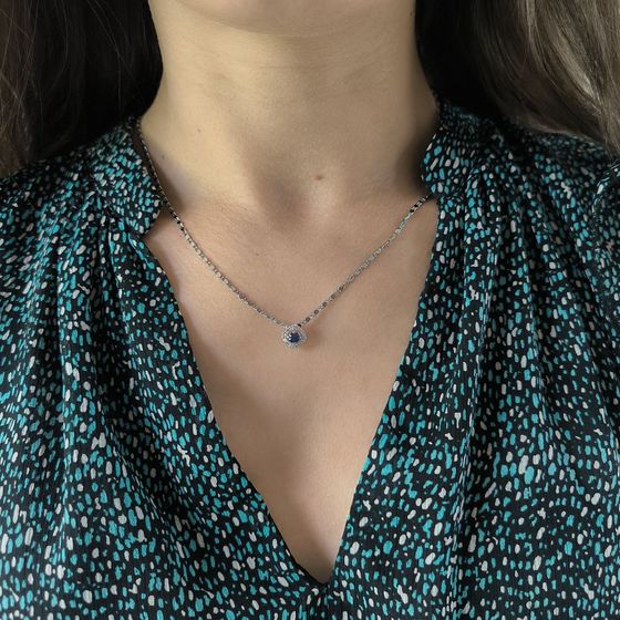 Серебряная подвеска с сапфиром 0.48ct, фианитами