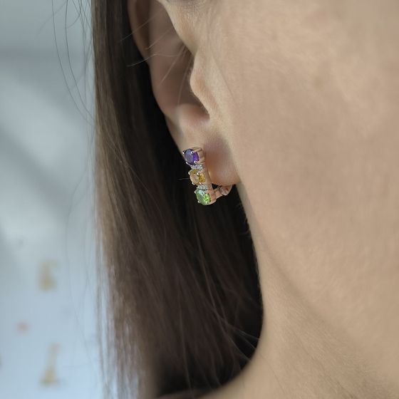 Серебряные серьги с аметистом 2.352ct, цитрином, хризолітом