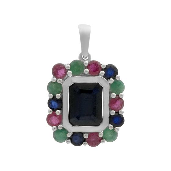 Серебряная подвеска с сапфиром 0.882ct, изумрудом, рубином