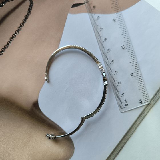 Серебряный браслет с ониксом, фианитами