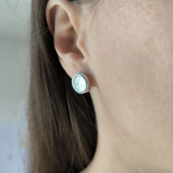 Серебряные серьги с перламутром, фианитами