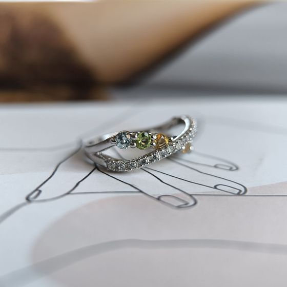 Серебряное кольцо с аметистом 1.117ct, цитрином, хризолітом, топазом