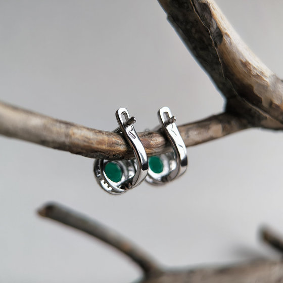 Серебряные серьги с агатом 1.934ct, фианитами