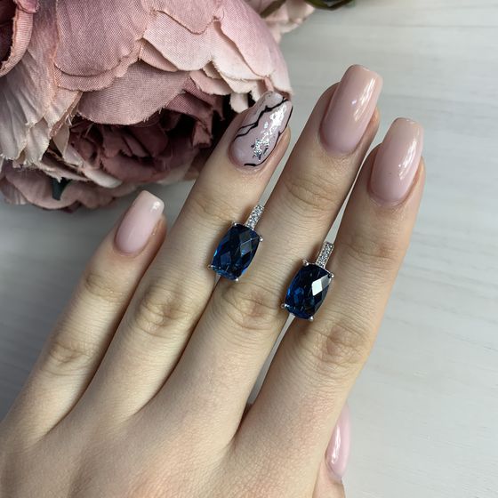Серебряные серьги с топазом Лондон Блю 6.59ct
