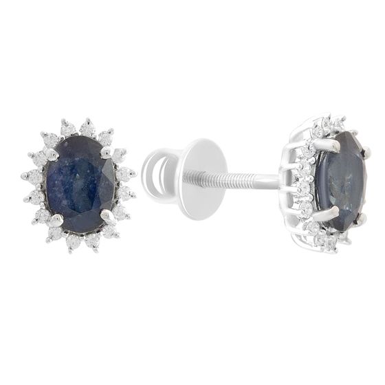 Серебряные серьги с сапфиром 2.237ct, фианитами