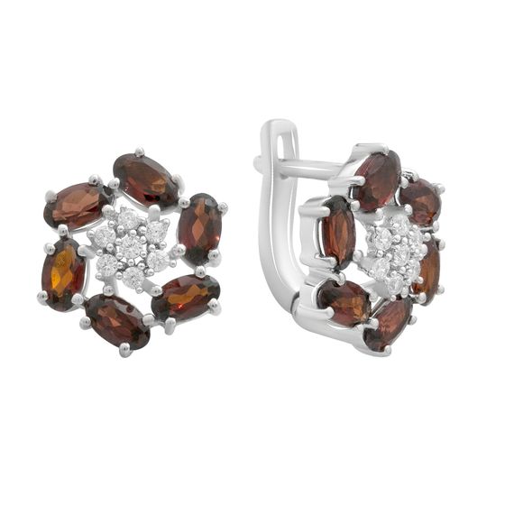 Серебряные серьги с гранатом 3.933ct, фианитами