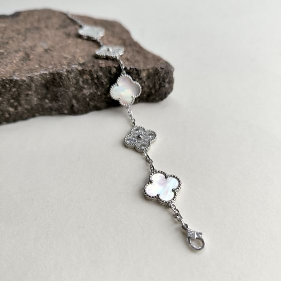 Серебряный браслет с перламутром, фианитами