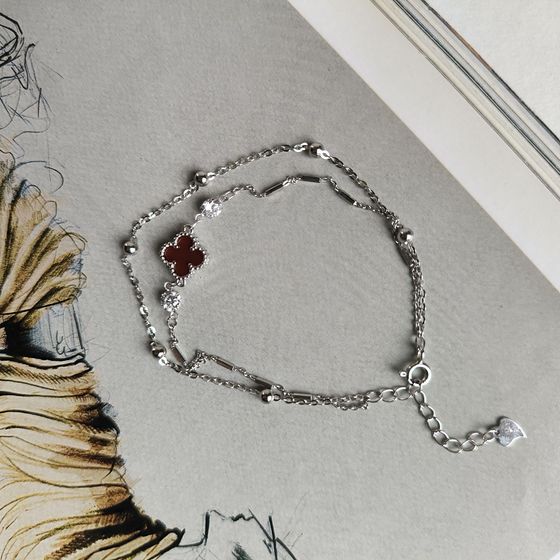 Серебряный браслет с агатом, фианитами