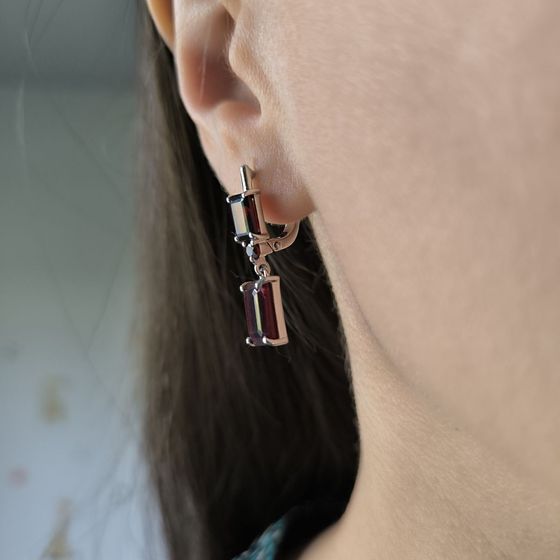 Серебряные серьги с гранатом, гранатом nano