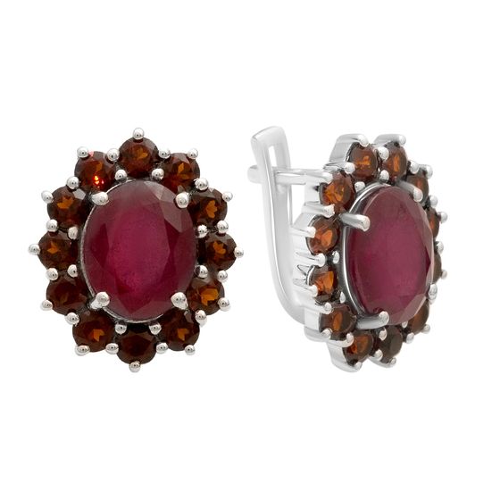 Серебряные серьги с рубином 5.538ct, гранатом