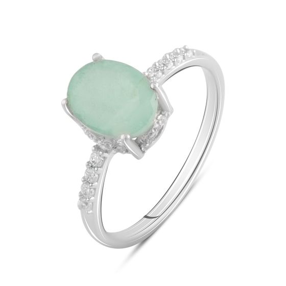 Серебряное кольцо с изумрудом, фианитами