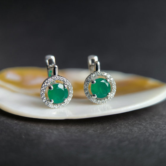 Серебряные серьги с агатом 1.994ct, фианитами