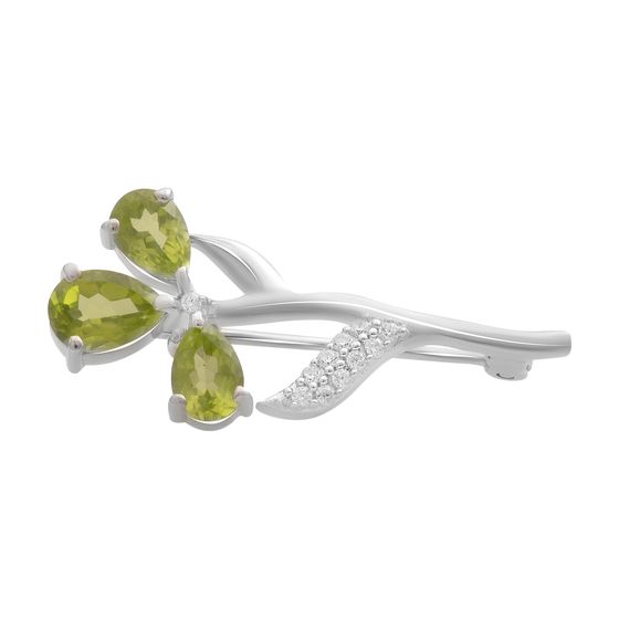 Серебряная брошка с хризолітом