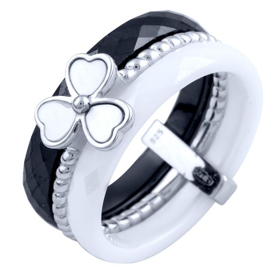 Серебряное кольцо с перламутром, керамикой