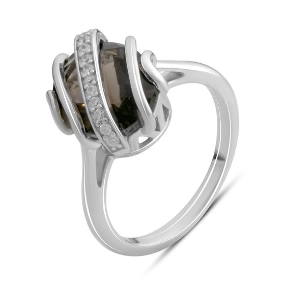 Серебряное кольцо с раухтопазом (дымчатым кварцем) 4.472ct, фианитами