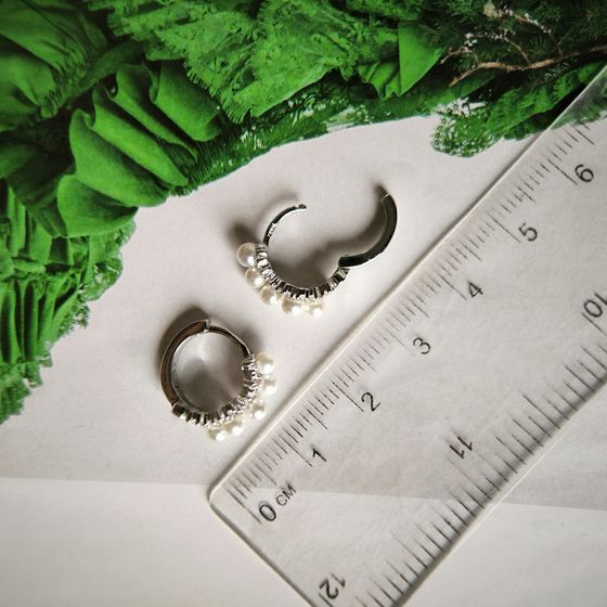 Серебряные серьги с жемчугом, фианитами