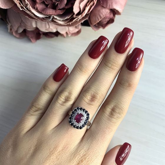 Серебряное кольцо с рубином 2.313ct, сапфиром