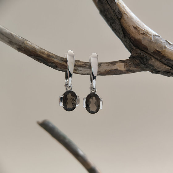 Серебряные серьги с раухтопазом (дымчатым кварцем) 2.133ct