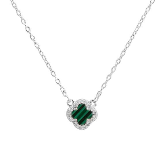 Серебряное колье с малахитом, фианитами