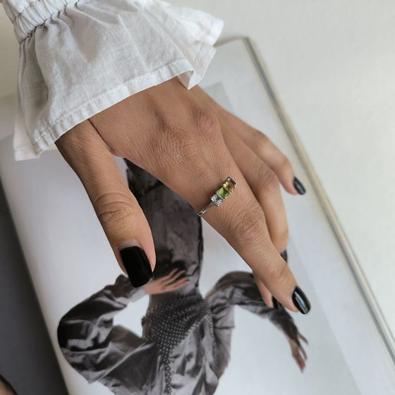 Серебряное кольцо с аметистом 1.508ct, цитрином, хризолітом, топазом