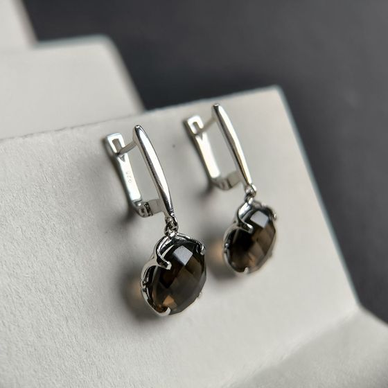 Серебряные серьги с раухтопазом (дымчатым кварцем) 9.575ct
